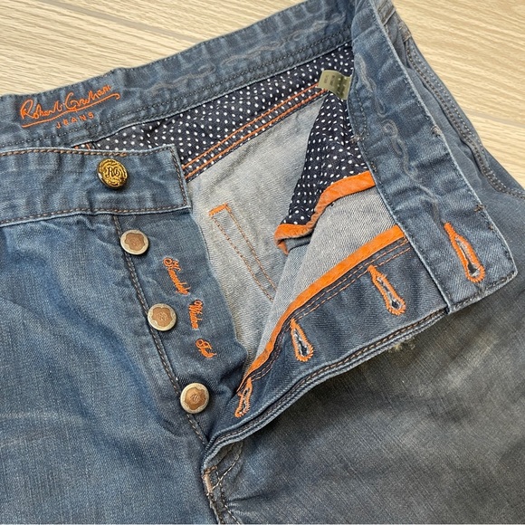 Robert Graham Slim Jim Straight Button Fly Blue Dark Wash Denim Jeans  Size 38W - Picture 4 of 14